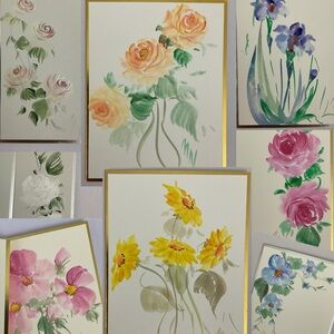 A set of mini paintings by Mary Nastali blank cards